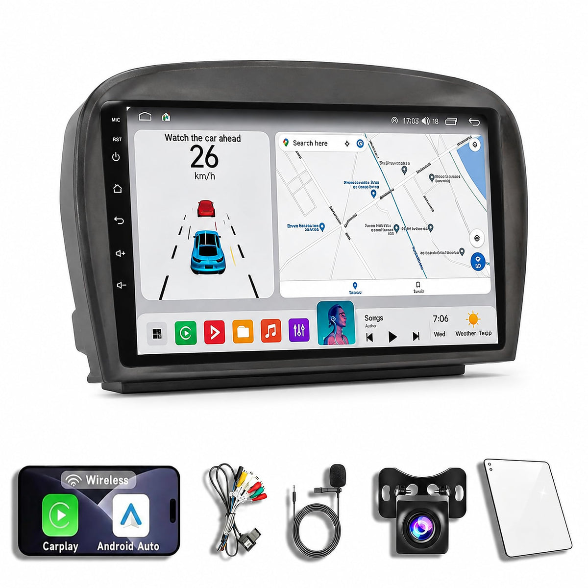 Android 14 Car Radio Stereo for Mercedes-Benz SL R230 SL350 SL500 SL55 SL600 SL65 2001-2007, 10 Inch Touch Screen Dash Kit 4-Core 1+32G with Wireless CarPlay Android Auto GPS Navigation Bluetooth SWC