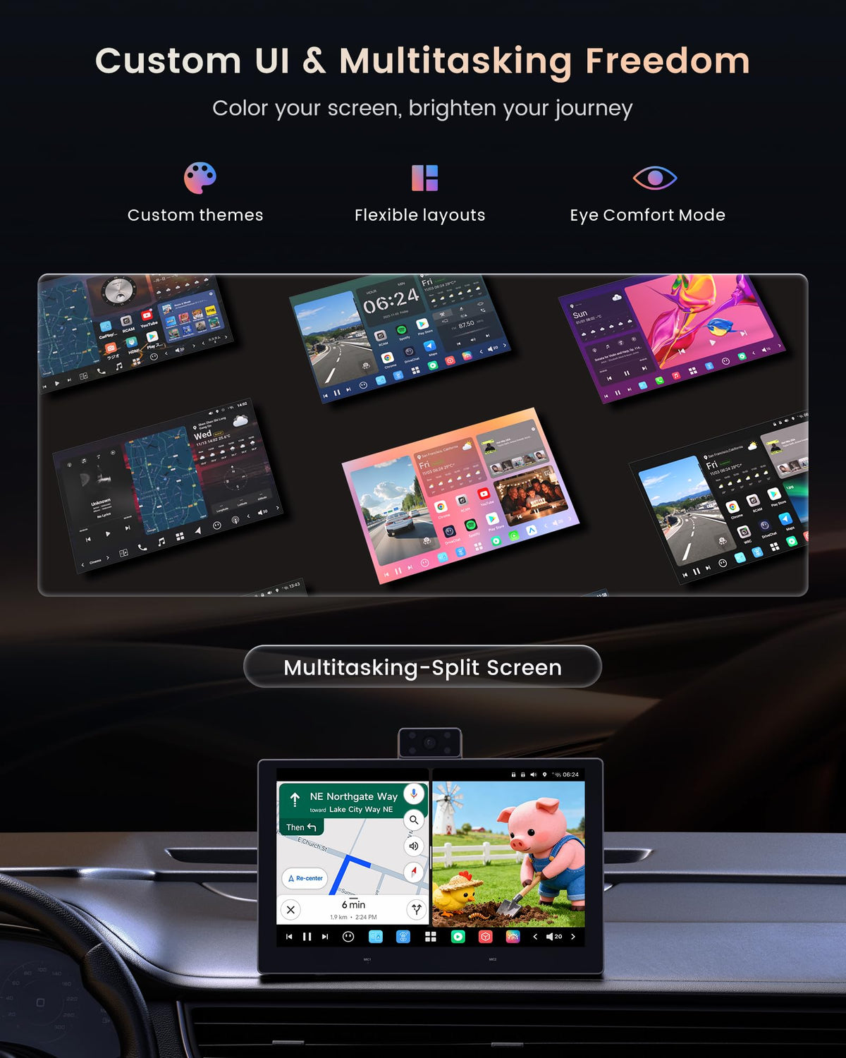 P10 9" CarPlay Screen for Car, Wireless CarPlay & Android Auto GPS Navigation, Built-in 4G LTE, Up to 30-Day Parking Monitor, Remote Live View, Dual 1080P Dash Cam, QLED Display, ChatGPT & Gemini AI