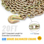 Chain and Binder Kit, G80 Ratchet Load Binders with 5/16" x 20 ft Chains, 5400 Lbs Working Load Limit, Heavy Duty Tie Down Hauling Set of 4 for Flatbed Truck & Trailer Use