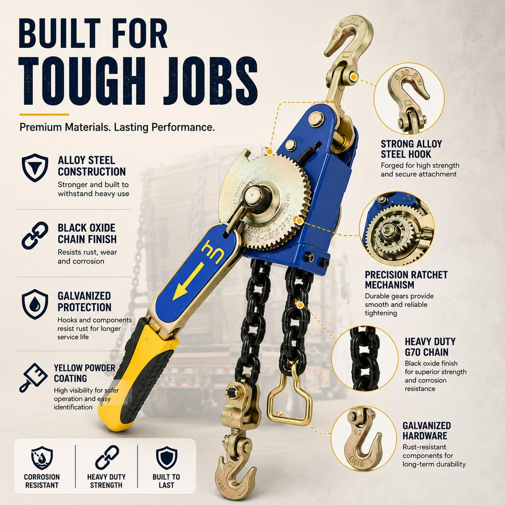 2 Pack 5/16"-3/8" Easy Ratchet Chain Binder with Grab Hooks & 5400 lbs WLL - Heavy Duty Tie Down Chain Ratchet Binder Load Binder for Flatbed Trailers Truck, Cargo Tie Down