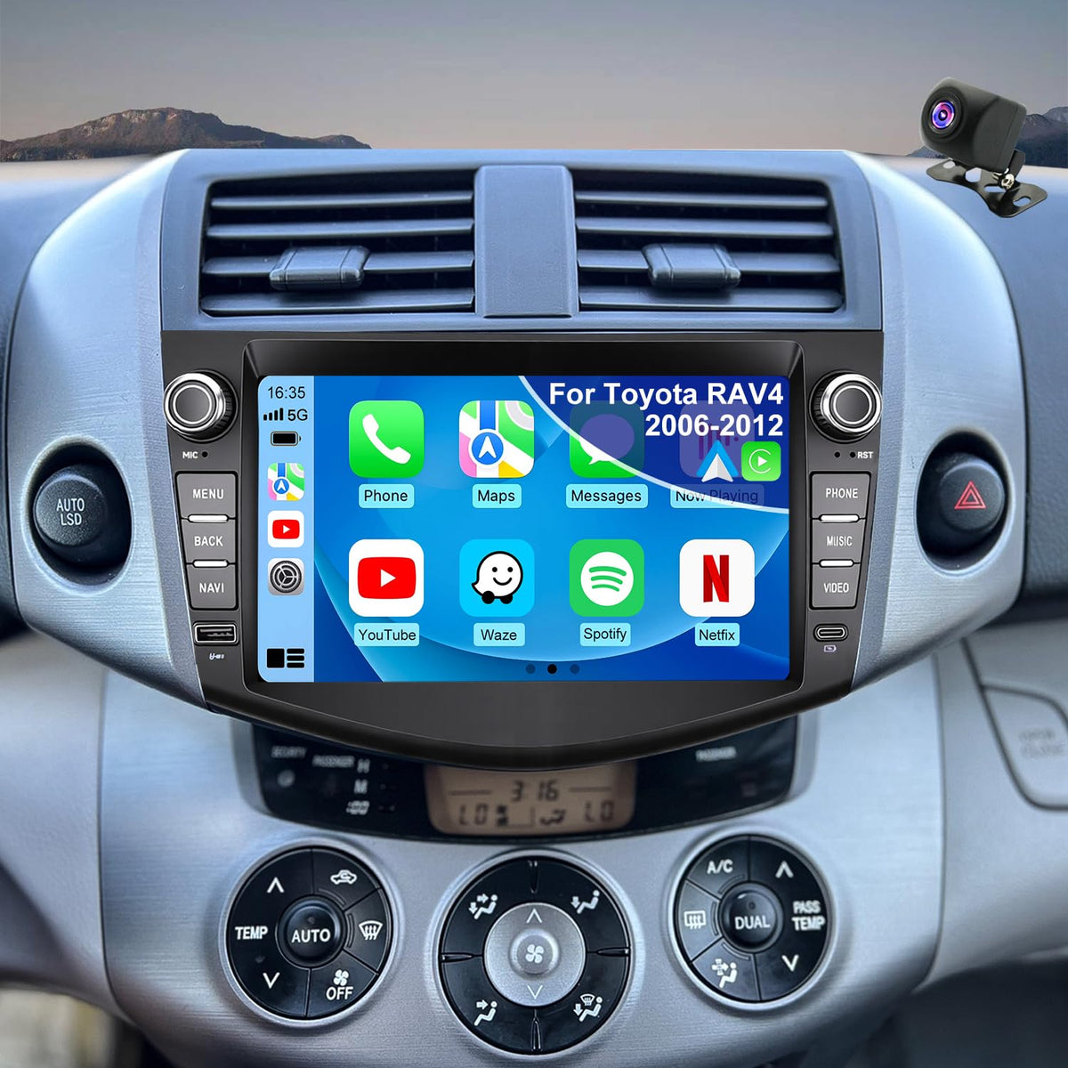 Upgrade Car Radio Stereo for Toyota RAV4 2006 2007 2008 2009 2010 2011 2012, 8 Inch Touch Screen Head Unit with Wireless Carplay Android Auto GPS Navigation FM Bluetooth SWC 5G WiFi HD Backup Camera