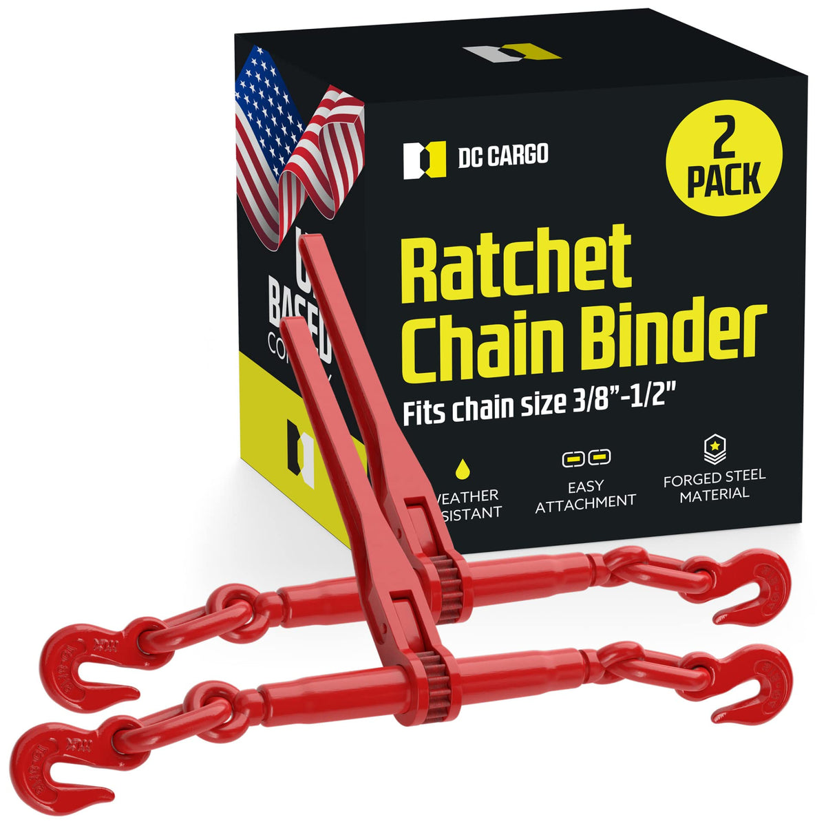 DC Cargo Heavy-Duty Ratcheting Chain Binder 3/8"-1/2", Load Binders with 9,200 lbs Working Load Limit - Chain Binders Ratcheting for Secure and Safe Transport (Pack of 4)