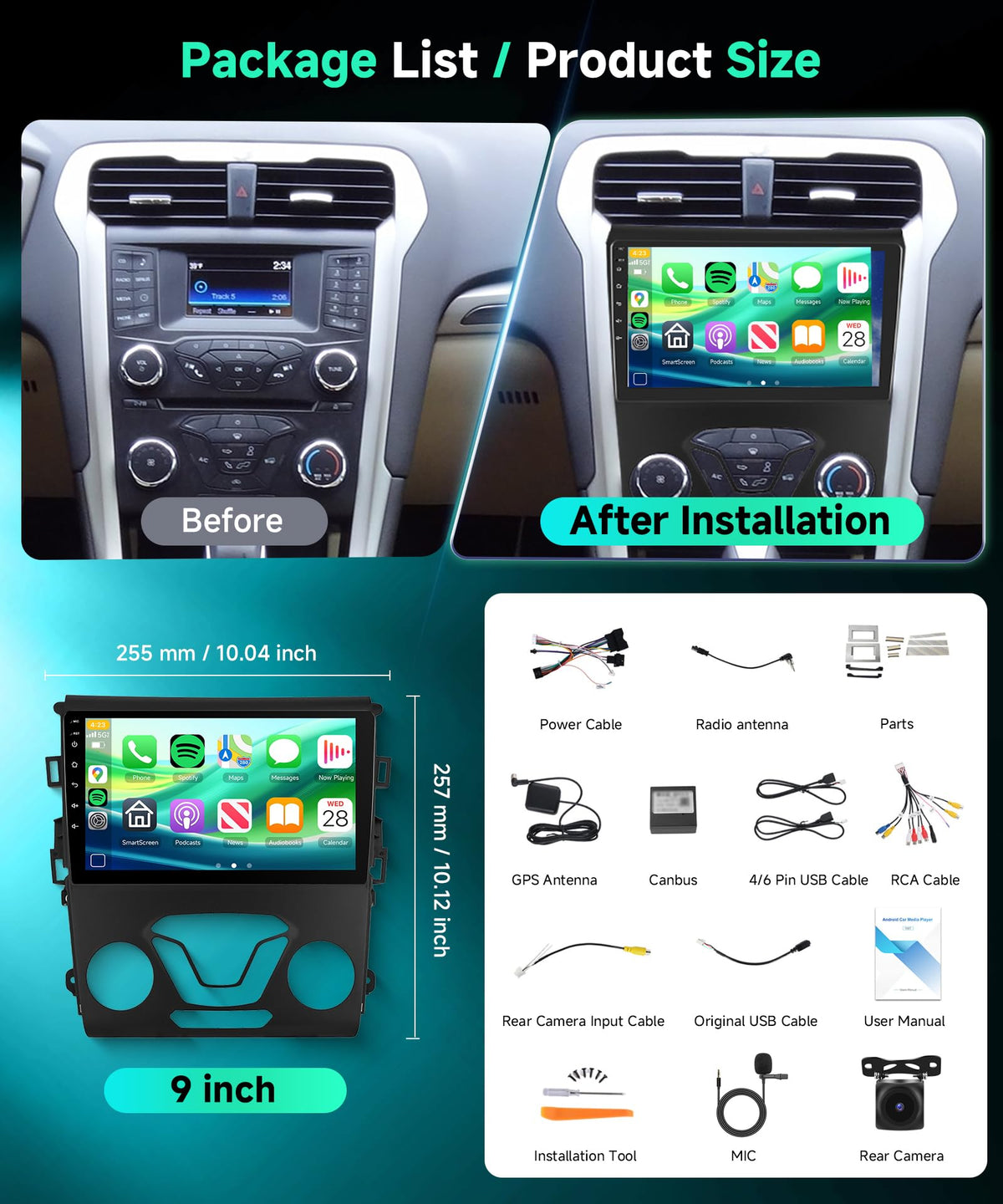 Rimoody 8Core 6GB+128GB Car Stereo Radio for Ford Fusion 2013-2019