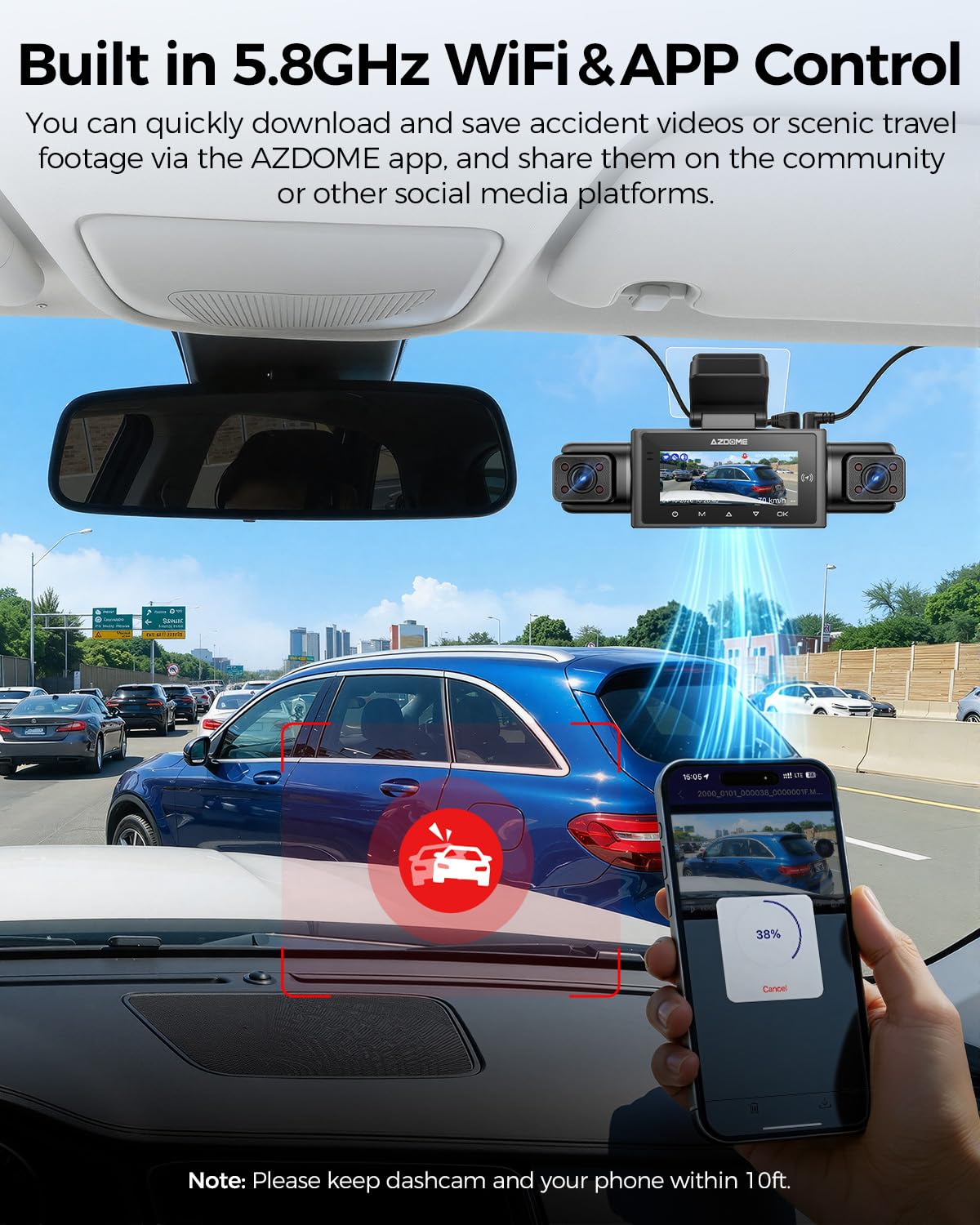 AZDOME M350 4 Channel 360 Dash Cam, 2.5K Front 1080P Rear Inside, GPS WiFi