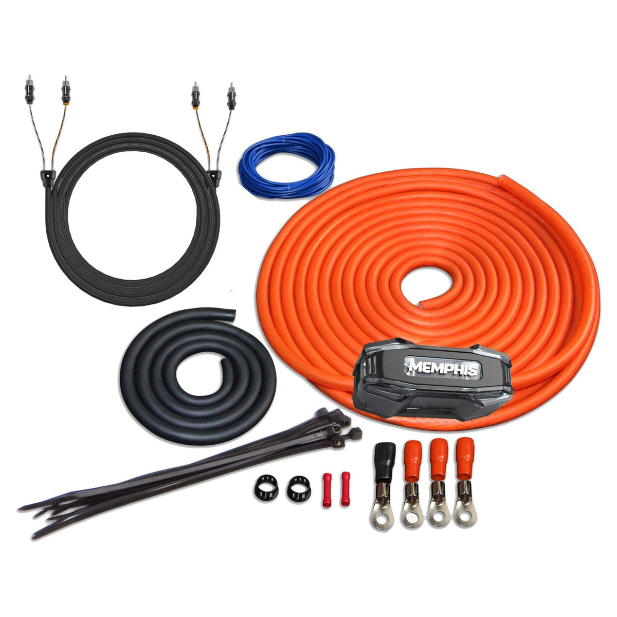 Memphis 4GKIT 4-Gauge Amp Install Kit with ANL Fuse Holder with One 200A Fuse, and A Pair of ETP-17 17-Foot RCAs