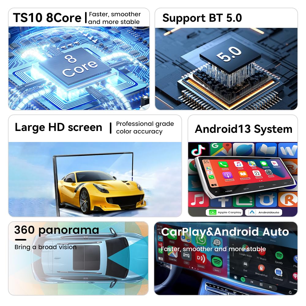 12.3 Inch Dual Screen Android Car Radio Upgrade for Dodge Charger 2011-2025 Stereo Replacement Multimedia Player GPS Navigation Wireless Carplay WiFi Bluetooth AM FM Touchscreen Head Unit (8+256GB)