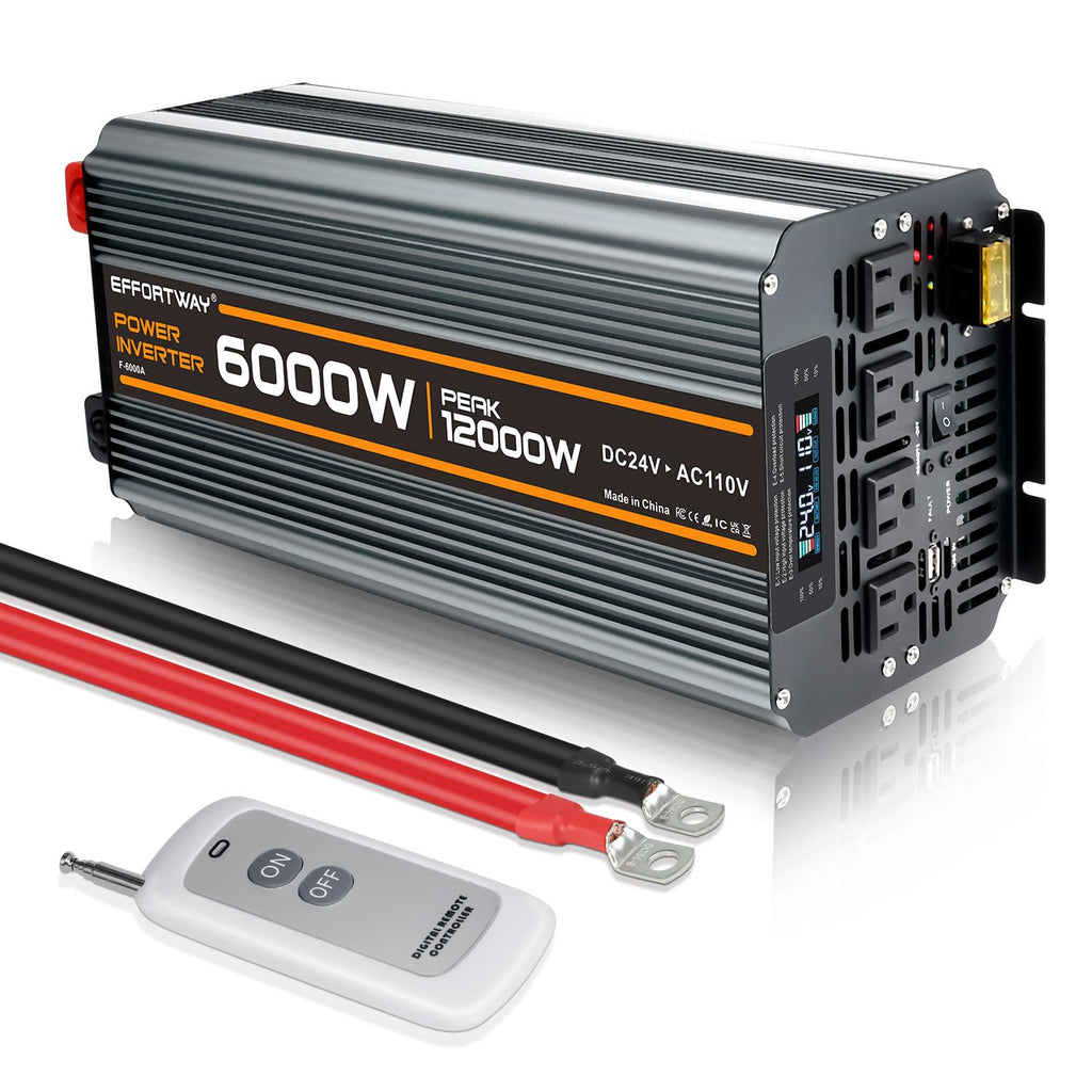 5000 watt Power Inverter DC 12V to AC 110V/120V Converter,10000w Peak.Comes with LCD Display,Wireless Controller, 4AC outlets,1USB.RV Inverter,Suitable for Camping,and Off-Grid Solar Inverter Systems