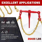 4 Pack 10ft 3/8" Chain and Binder Kit, 3/8"-1/2" Ratchet Binders