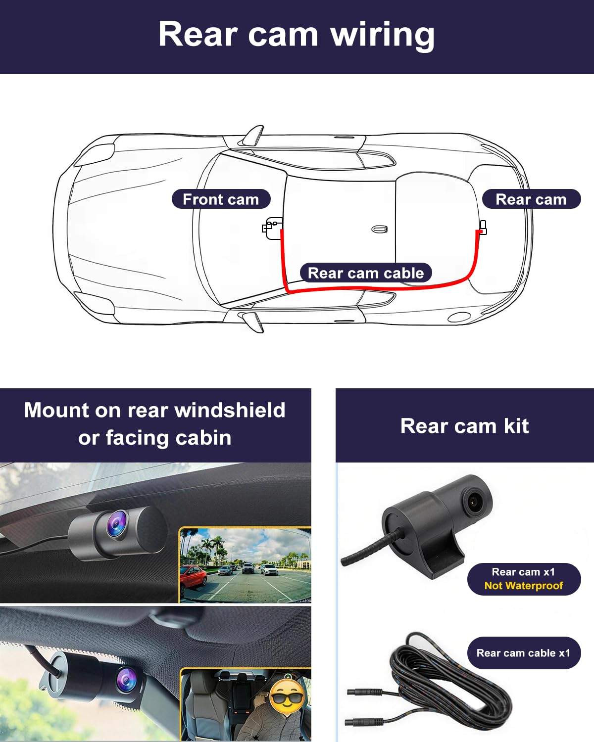 Fitcamx Front 4K+Rear 1080P Dash Cam Adapts for Toyota 4Runner 2025-2026 & Hybrid (HD2-35030), Integrated Factory Look, 2 Way HD Video, WiFi & APP, Loop Recording, G-Sensor, Easy to Set, 128GB Card