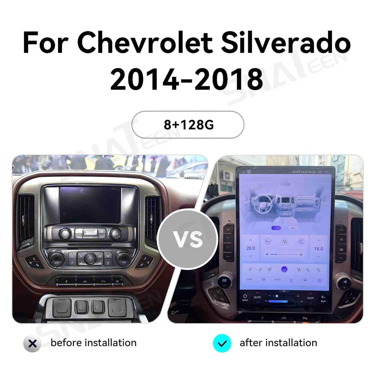 8+128GB Car Radio for Chevrolet Silverado GMC Sierra 2014-2019 Stereo Head Unit 15.6 Inch 2K IPS Touch Screen Carplay Android Auto GPS Navigation Multimedia Play,Suit OEM 4.2 or 8 Inch Sceen (Black)