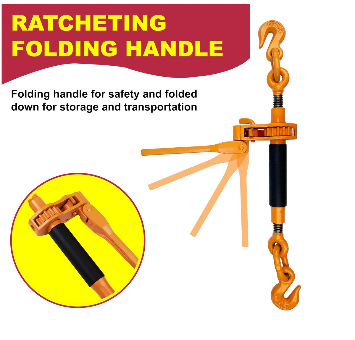 Ratchet Binder Plus Ratchet Chain Binder - 4 Pack Folding Handle Load Binder, 5/16" - 3/8" Grade 70 Chain, 7100 LBS Working Load Limit, Heavy-Duty Ratchet Binder DOT & SAE Compliant