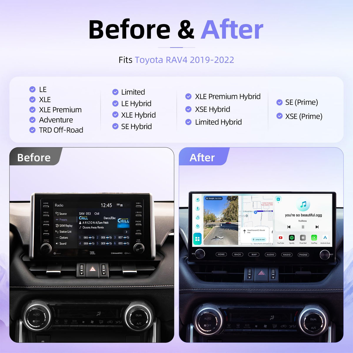 12.3" Android 14 Car Stereo for Toyota RAV4 2019-2022, Dual knobs