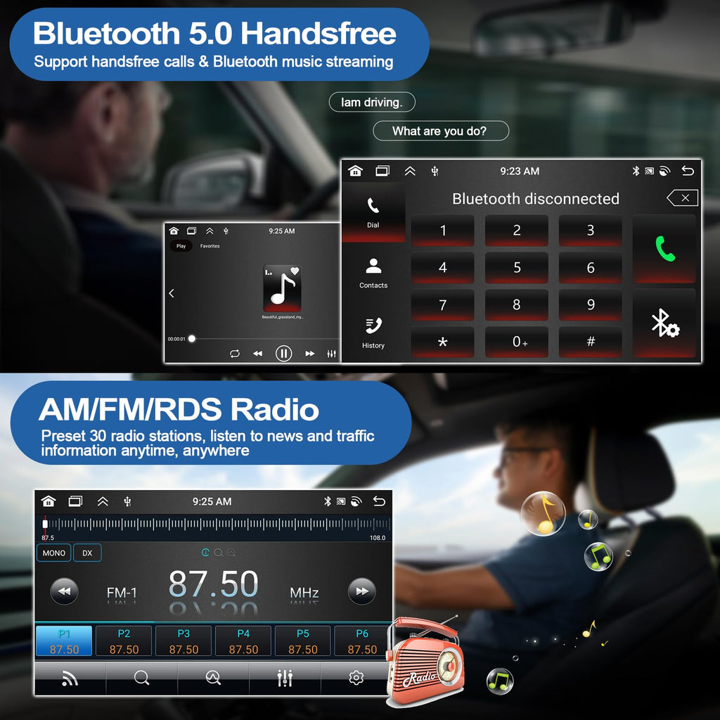 6G+128G 8-Core Android 15 Car Radio Stereo for Ford F150 F-150 2009 2010 2011 2012 with Wireless CarPlay Android Auto 9" IPS Touch Screen Head Unit with DSP GPS Bluetooth 5.0 WiFi FM AHD Backup Camera