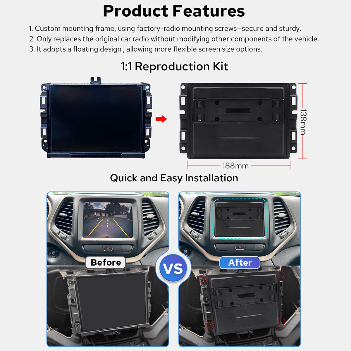Joying Car Radio for Jeep Cherokee 2014-2018 Upgrade, Android 13 Head Unit 10.1 Inch IPS Touchscreen Stereo for 8.4" OEM Display, with CarPlay & Android Auto, GPS Navigation, AM/FM(JY-CR822T4)