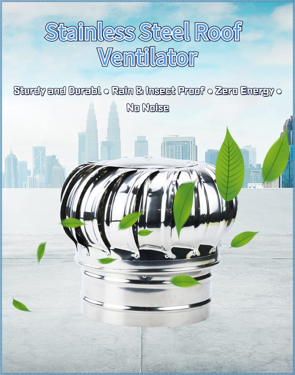 20 24 Inch Turbine Vent Roof Mounted Attic Ventilator, 304 Stainless Steel Industrial Scientific Rotating Roofing Wind Cap Cover for Houses Factory Farm, Base Plate