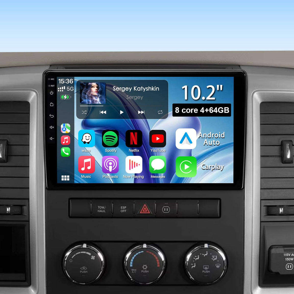 10.2" 8 Core 4+64GB Car Radio Stereo Upgrade for 2009-2012 Dodge Ram 1500 2500 3500, Plug and Play Android 13 Head Unit with Wireless Carplay/Android Auto/1080P Backup Camera