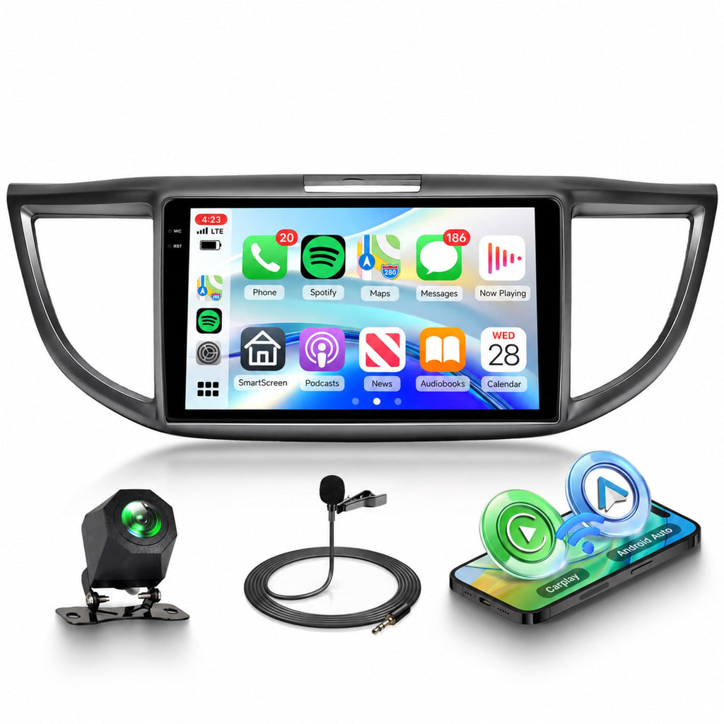 8 Core 6G+128G Android Car Radio for Honda CRV 2012-2016 with Wireless CarPlay Android Auto, 9” Touchscreen Car Stereo Mirror Link GPS WiFi Bluetooth FM RDS DSP EQ SWC Backup Camera