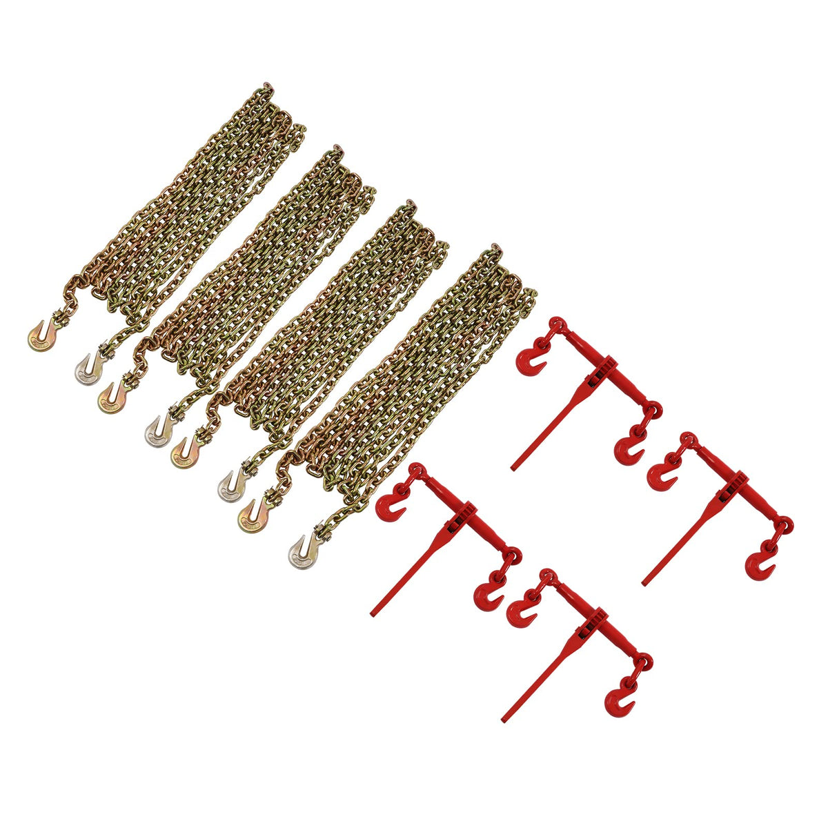 4 Set Chain and Load Binder Kits, 5/16"-3/8" Chain Transport Hauling Load Package Includes Binders and 5/16"×20ft Chains Safe Working Load for Tie Down Heavy Loads to a Truck, Flatbed Trailer