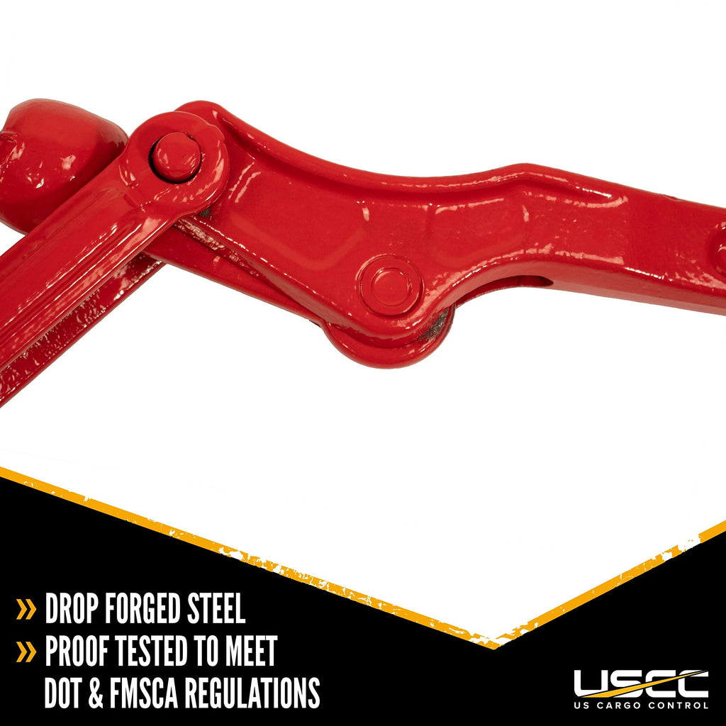 US Cargo Control Load Binders for 3/8 Inch Grade 70, Grade 80, and Grade 100 Chain - 9,200 LBS Working Load Limit, (4-Pack) Lever-Style Chain Binders, Ratcheting Design for Easy Tightening