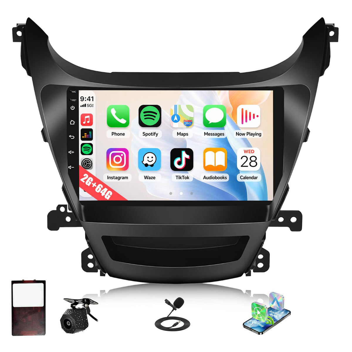 SIXTOP Canbus Included 2+64G Android Car Stereo Radio for Hyundai Elantra 2014-2016 Wireless CarPlay Android Auto 9 Inch Touchscreen Bluetooth GPS Head Unit FM/RDS WiFi EQ SWC AHD Rear Camera
