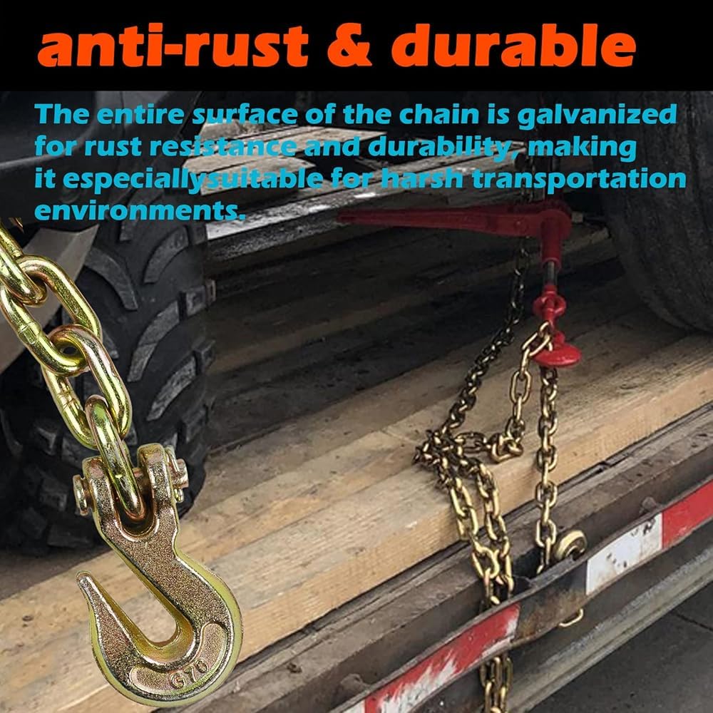 Chain and Binder Kit 5/16" - 1/4" Chain Binder Load Binder Transport Chain with 3,150lbs Safe Work Load for Truck Flatbed Trailer Tie Down Hauling Logging