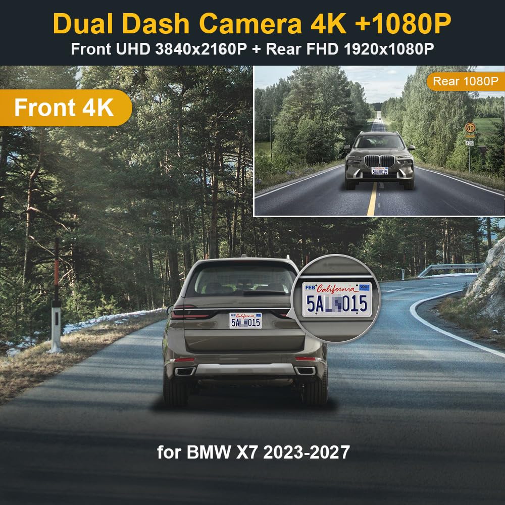 Fitcamx Front 4K+Rear 1080P Dash Cam Adapts for BMW X7 2023-2027, OEM Look
