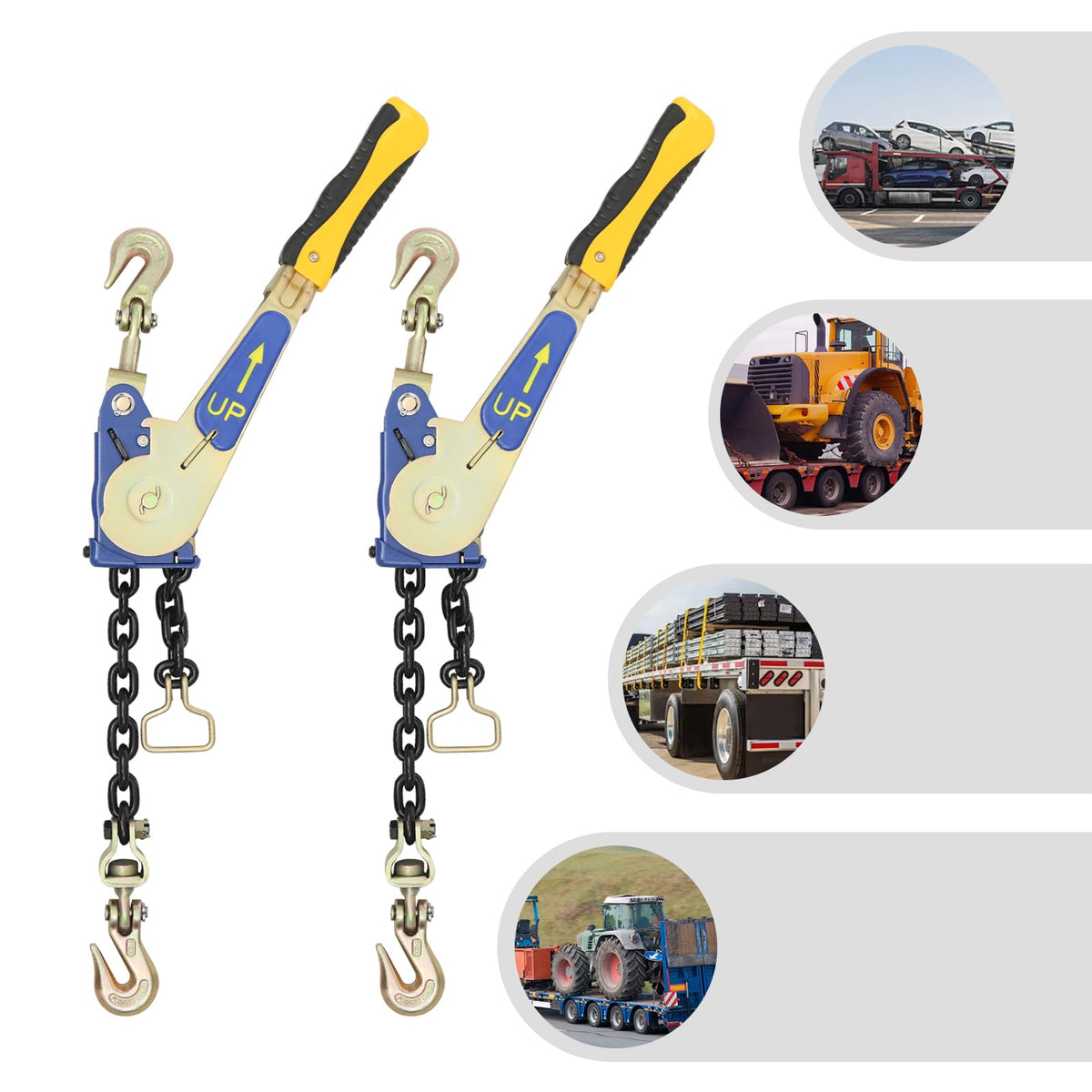 2 Pack Ratchet Chain Binder, Heavy Duty 5400 lbs G70 Ratchet Load Binder with Chain, Industrial Grade Tie Down Tool for Securing 5/16-3/8 Inch Chains, for Trucking and Cargo Transport