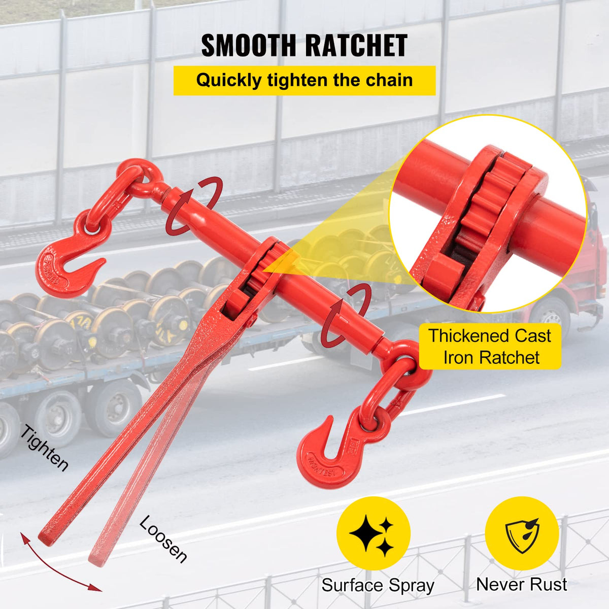 VEVOR Chain Load Binder, 5/16" Tie Down Kit & Truck Straps, 4" x 30' Heavy Duty Tie Down w/Flat Hooks 18,000lbs Break Strength