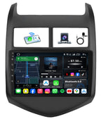 8Core 64ROM Android 15 Car Radio for Chevy Aveo Sonic 2012-2016: 9 Inch QLED FHD Touchscreen with Wireless Carplay Android Auto, 5G WiFi Bluetooth SWC GPS Navigation FM/AM DSP 1080P Backup Camera