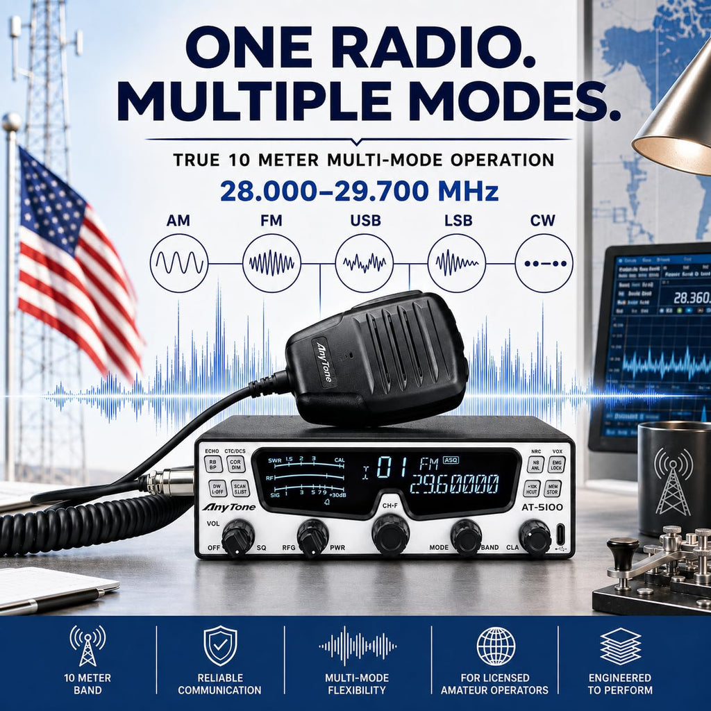 AnyTone AT-5100 10 Meter Amateur Radio, SSB/CW/AM/FM, 28.000-29.700 MHz