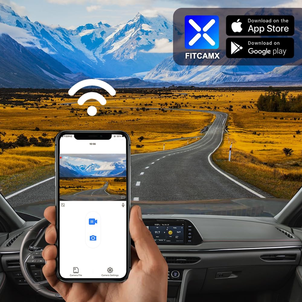 Fitcamx 4K Dash Cam Suitable for Hyundai Sonata 2020-2023 SE SEL Plus Limited N Line & Hybrid (Part No#L1000), OEM Look, 2160P UHD Video, WiFi & APP, Loop Recording, G-Sensor, Plug & Play, 64GB Card