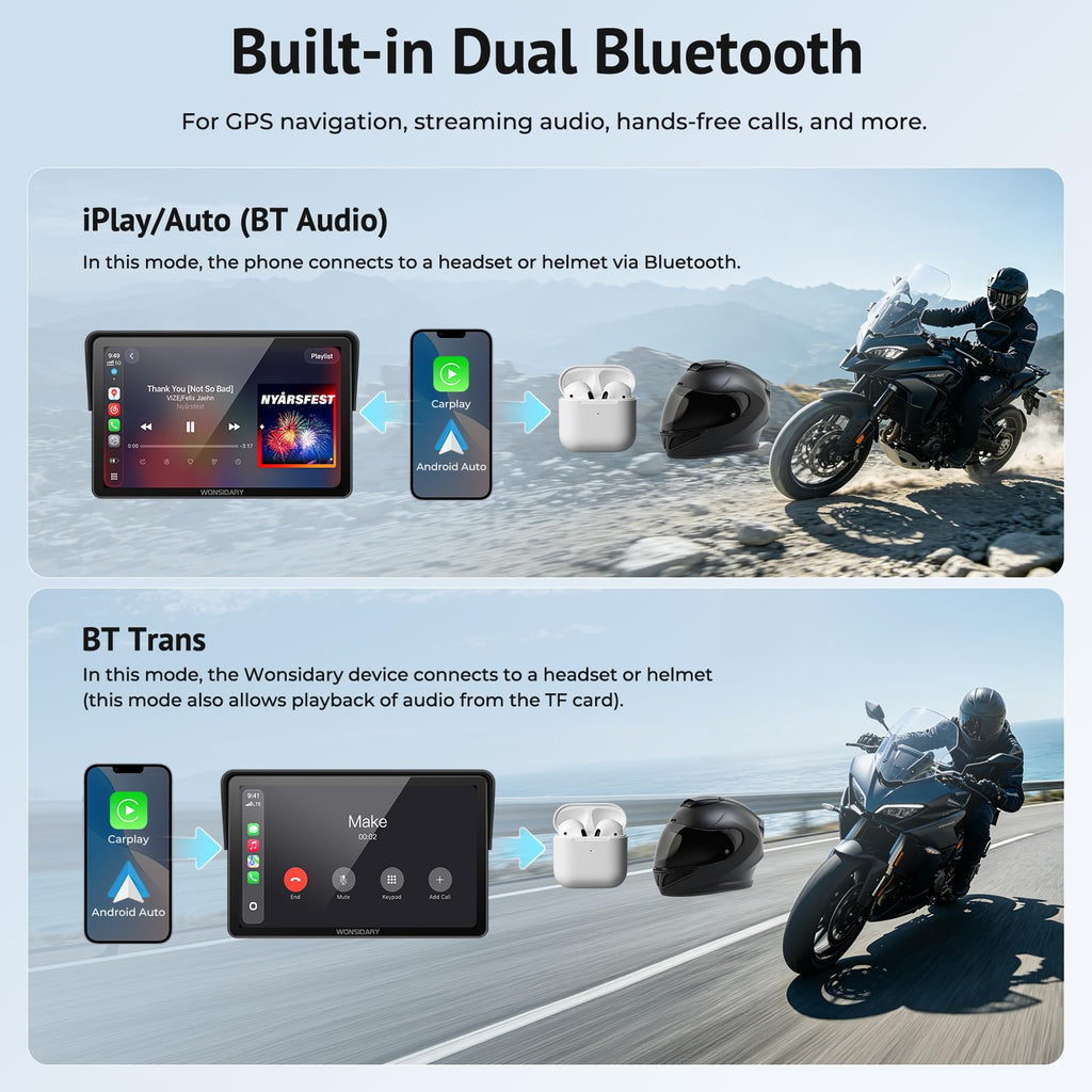 W722TPMS 7" Wireless Motorcycle CarPlay & Android Auto with TPMS