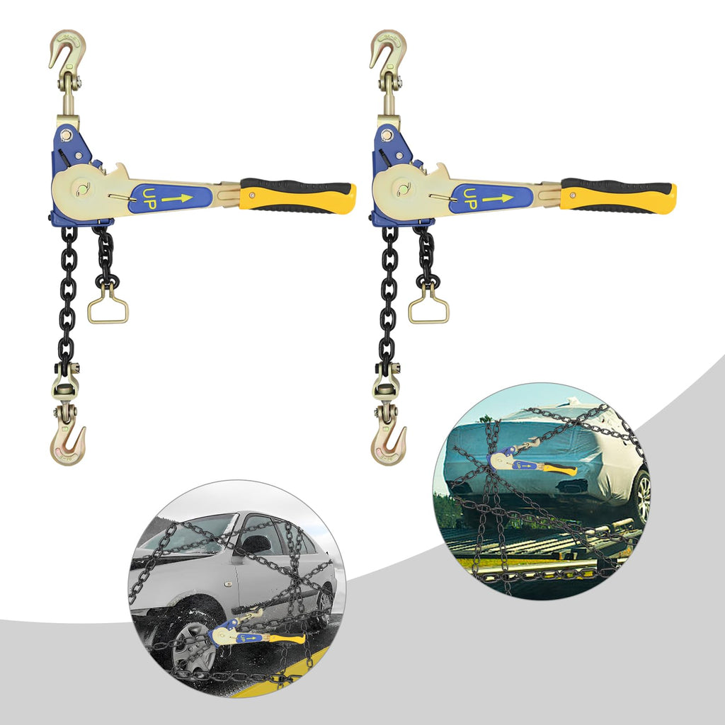 2 Pack Ratchet Chain Binder, 5/16"-3/8" Ratchet Load Binders with Grab Hooks, 5400lbs Working Load, Heavy Duty Tie Down Hauling Chain Binder for Securing Cargo on Trucks, Trailers