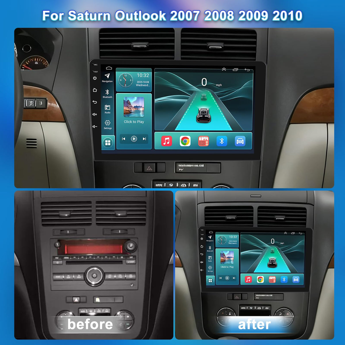 10.1" Android 13 Car Stereo Radio for Saturn Outlook 2007 2008 2009 2010