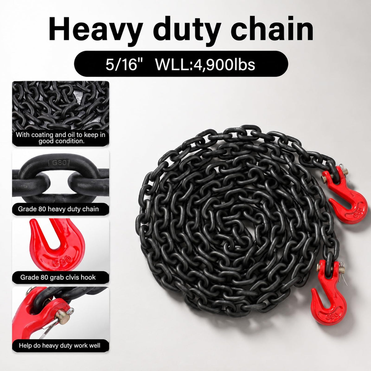 5/16"- 3/8" Ratchet Load Binder with G80 Chain 4Pack 5/16" Tie Down Kit