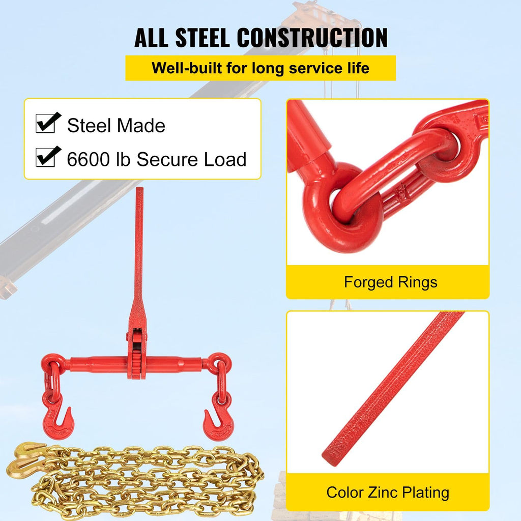 4 Pack 21ft Grade 80 Chain Load Binders 5400LBS Capacity Steel Set