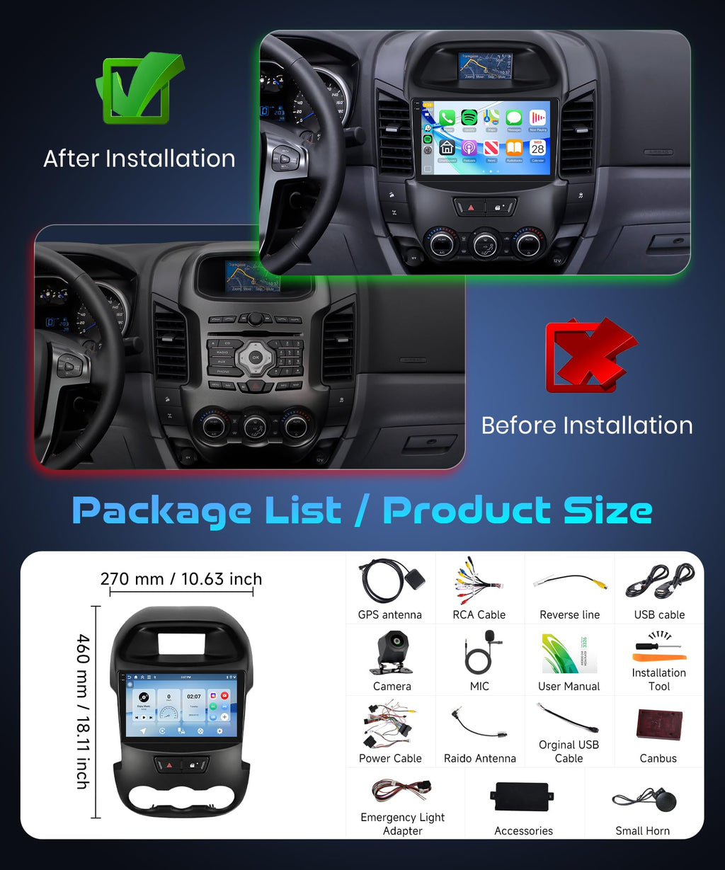 Rimoody 4G+128G Android 15 Car Stereo for Ford Ranger 2011-2015, 5GHz WiFi