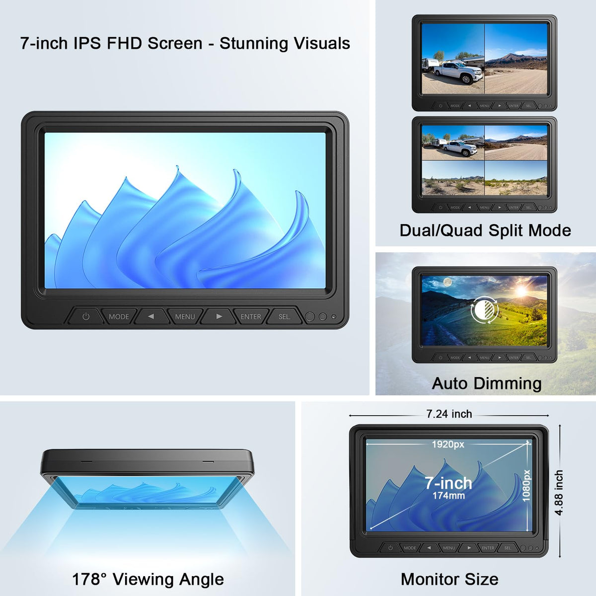 HD 1080P 7" Wireless 4 Backup Camera System for Furrion Pre-Wired RV