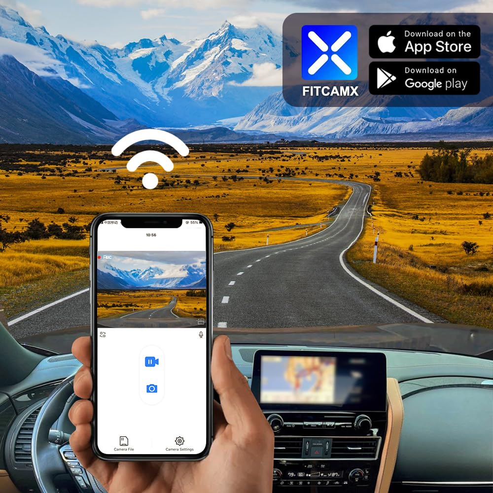 Fitcamx 4K Dash Cam Suitable for Infiniti QX80 2021-2023 Luxe Premium Select Sensory (Has Rain Sensor), OEM Look, UHD 2160P Video, Built-in WiFi & APP, Loop Recording, G-Sensor, Plug & Play, 64GB Card