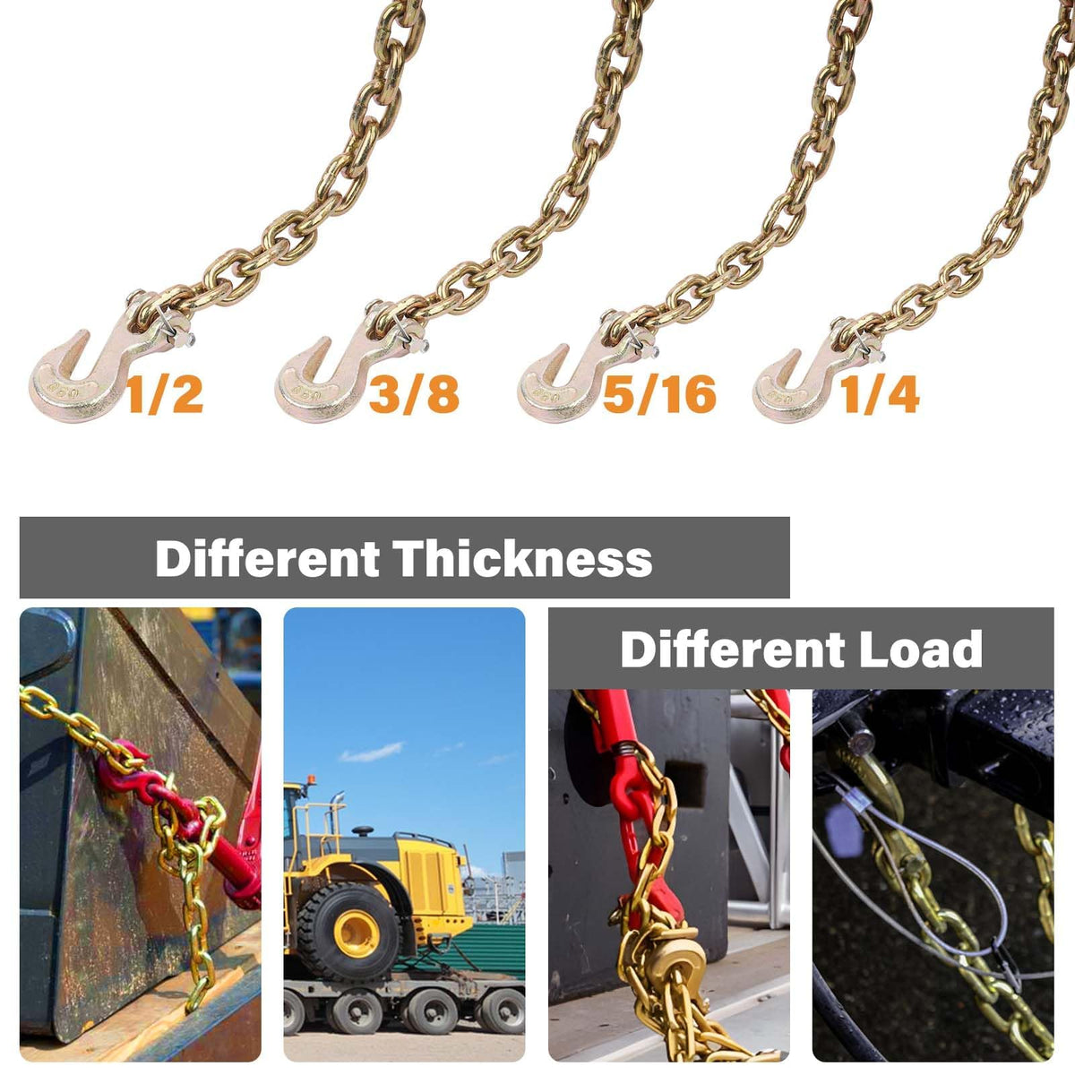 G80 Chain, 1/2" x 20' Safety Chain w/Grade 80 Clevis Grab Hooks