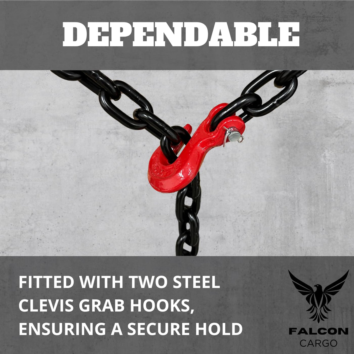 4PK Falcon Cargo 1/2" X 6' Grade 80 Transport Binder Chain - 12,000 LBS WLL - Clevis Grab Hook, Tie-Down, Towing