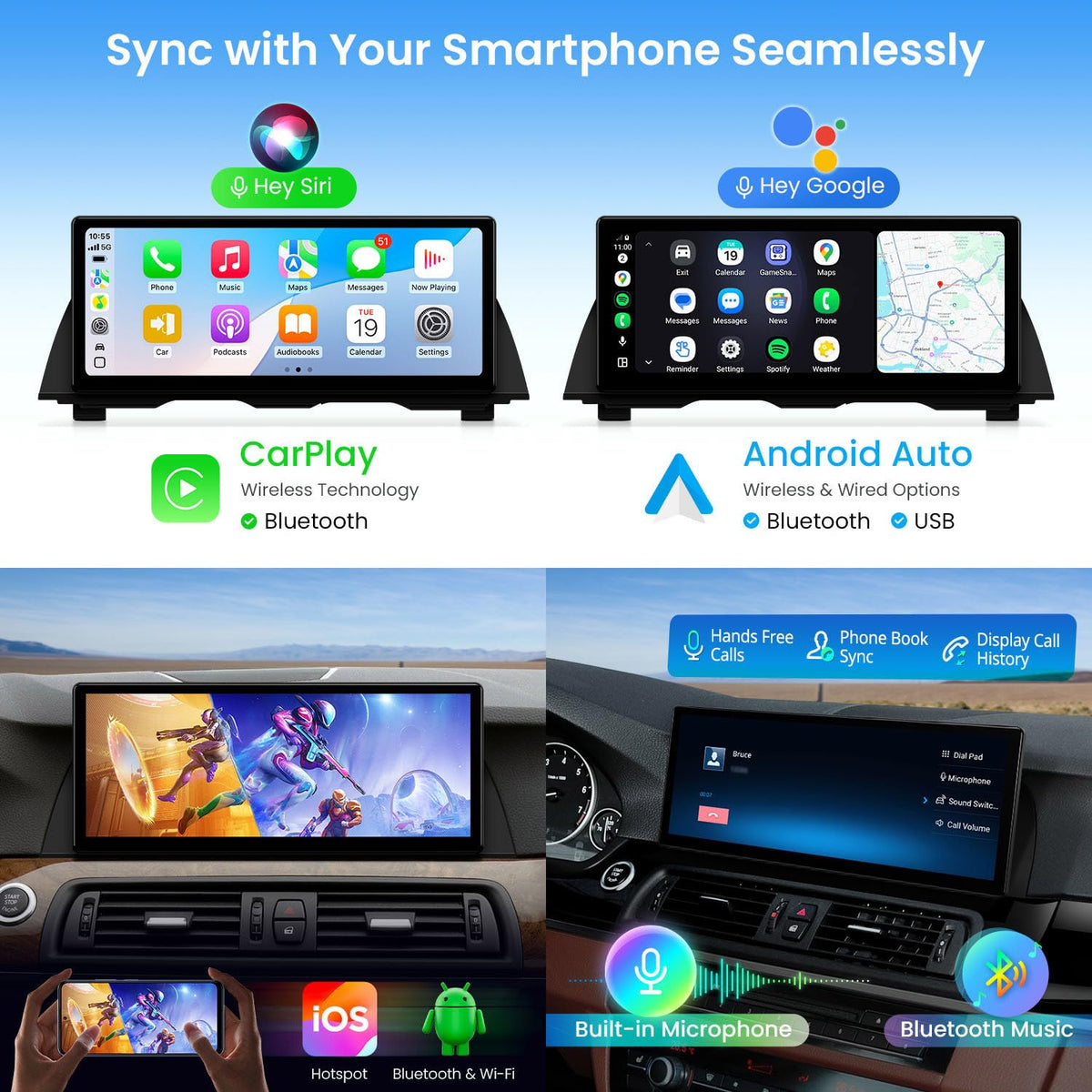 XTRONS Qualcomm 685 Android 14 Car Stereo for BMW 5 Series F10 / F11 2011-2012 with CIC System, 12.3 Inch 2K IPS Touch Screen GPS Navigation Support Wireless CarPlay Android Auto Backup Camera 8+256G