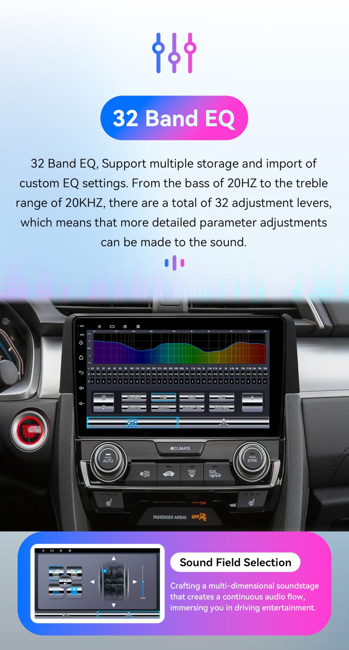 Android 14 Car Stereo Upgrade for Honda Civic 10th (2016-2021), 8Core 4G+64G GPS Navigation via Carplay Android Auto with 9inch QLED Touchscreen SWC EQ Bluetooth 5.4 TPMS OBD2