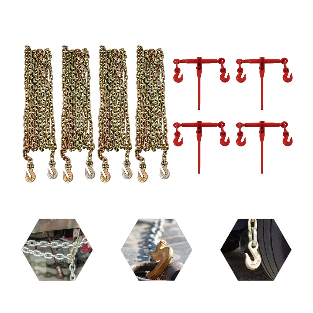 5/16" x 3/8" Ratchet Load Binder with 20 ft G70 Chain 5400 LBS Chain and Binders Heavy Duty Tie Down Hauling Towing for Flatbed Truck Trailer