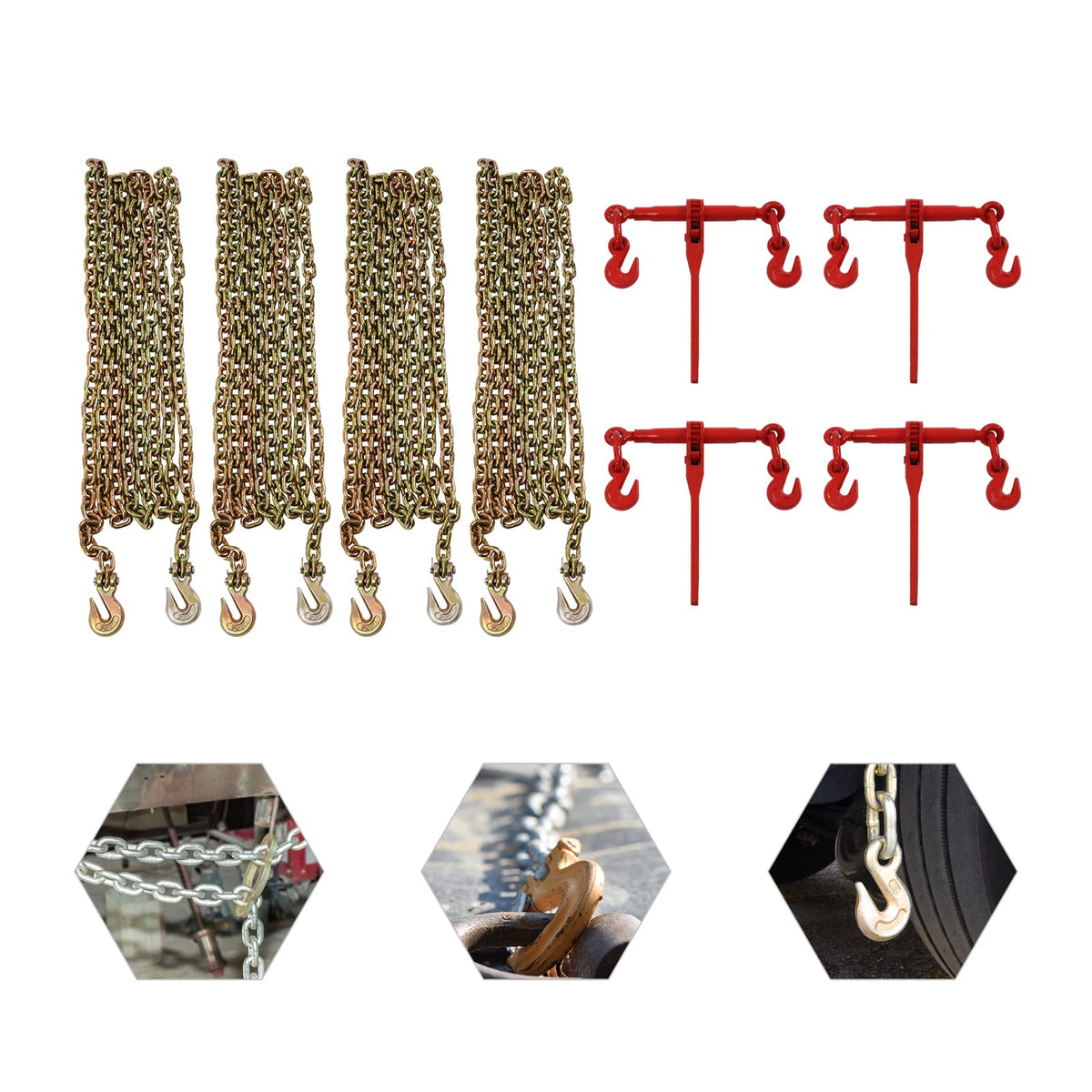 5/16" x 3/8" Ratchet Load Binder with 20 ft G70 Chain 5400 LBS Chain and Binders Heavy Duty Tie Down Hauling Towing for Flatbed Truck Trailer