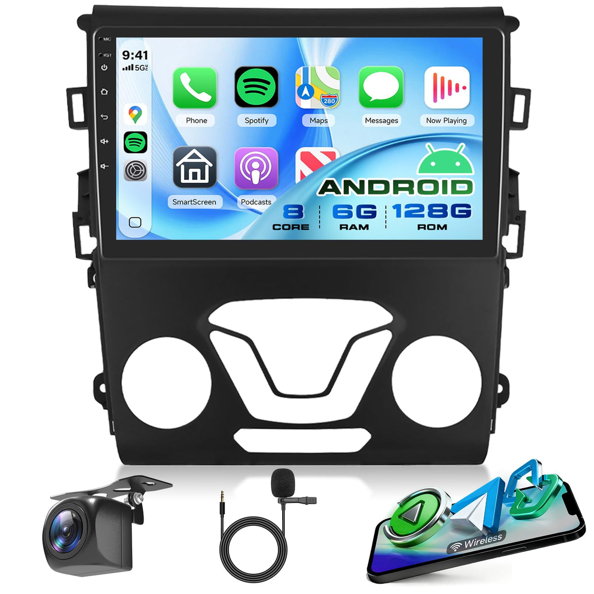Rimoody 8Core 6GB+128GB Car Stereo Radio for Ford Fusion 2013-2019