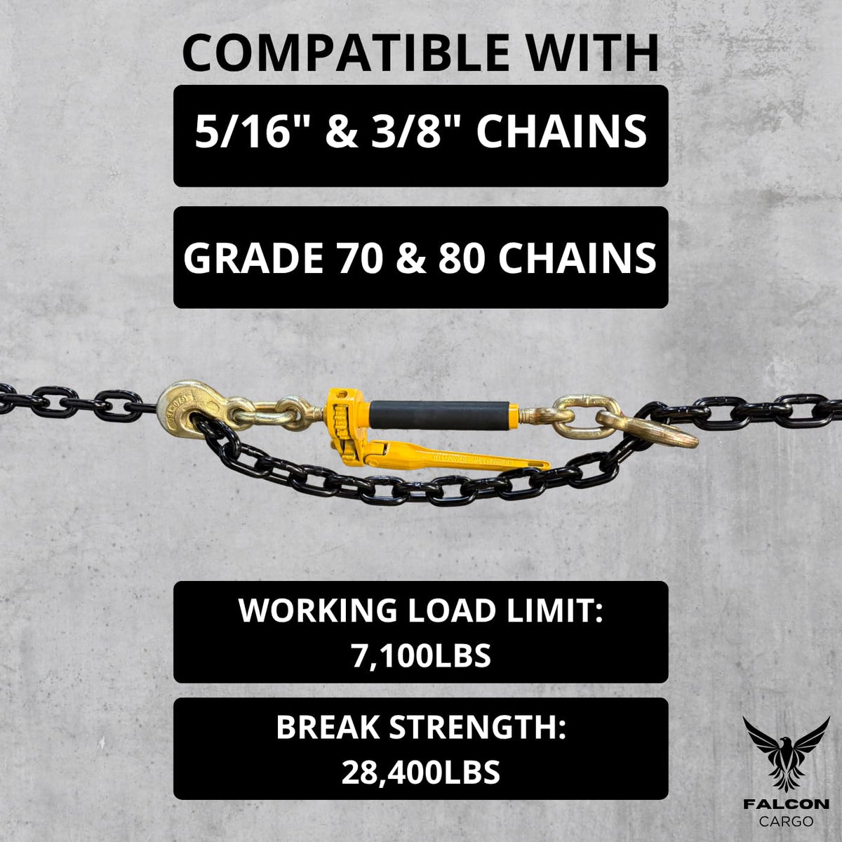 4PK 5/16-3/8" Folding Ratchet Load Binder G70 & G80-7,100 LBS WLL - Clevis Grab Hook, Chain Tie-Down