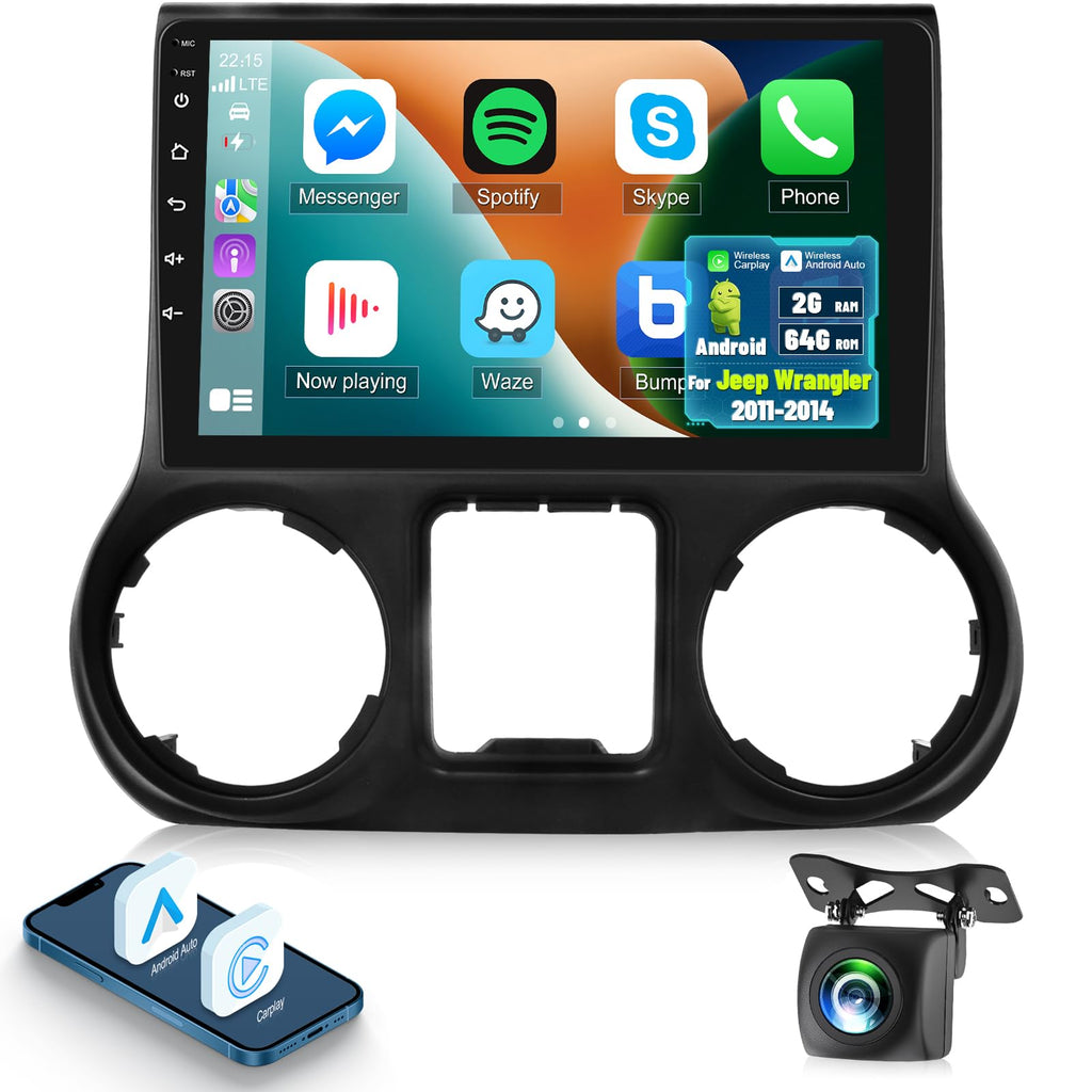 8 Core 4+64G Qualcomm Radio for Jeep Wrangler 2011 2012 2013 2014, Android Wrangler Car Stereo 10.1 inches Touch Screen/Carplay/Android Auto/Bluetooth 5.1/SWC/FM RDS