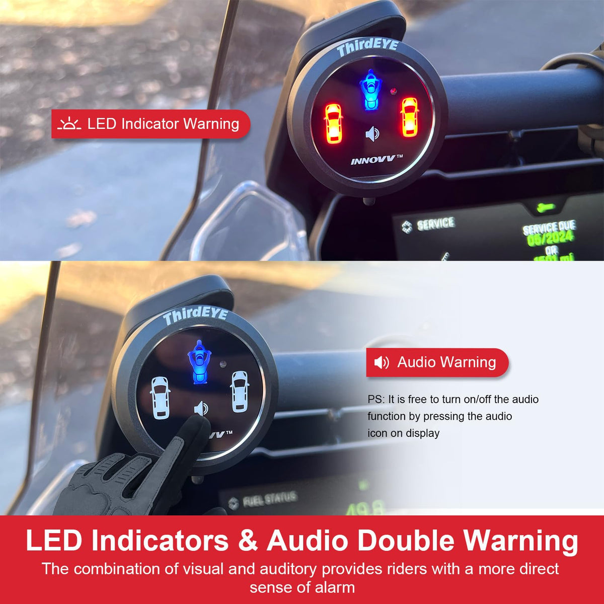 INNOVV ThirdEYE Motorcycle Blind Spot System with Voice and Indicators Alert, Waterproof Moto Assistant System, Detect Hazards from Side & Rear Line for Motorcycle/Bicycle/E-Bike(Watch Version)