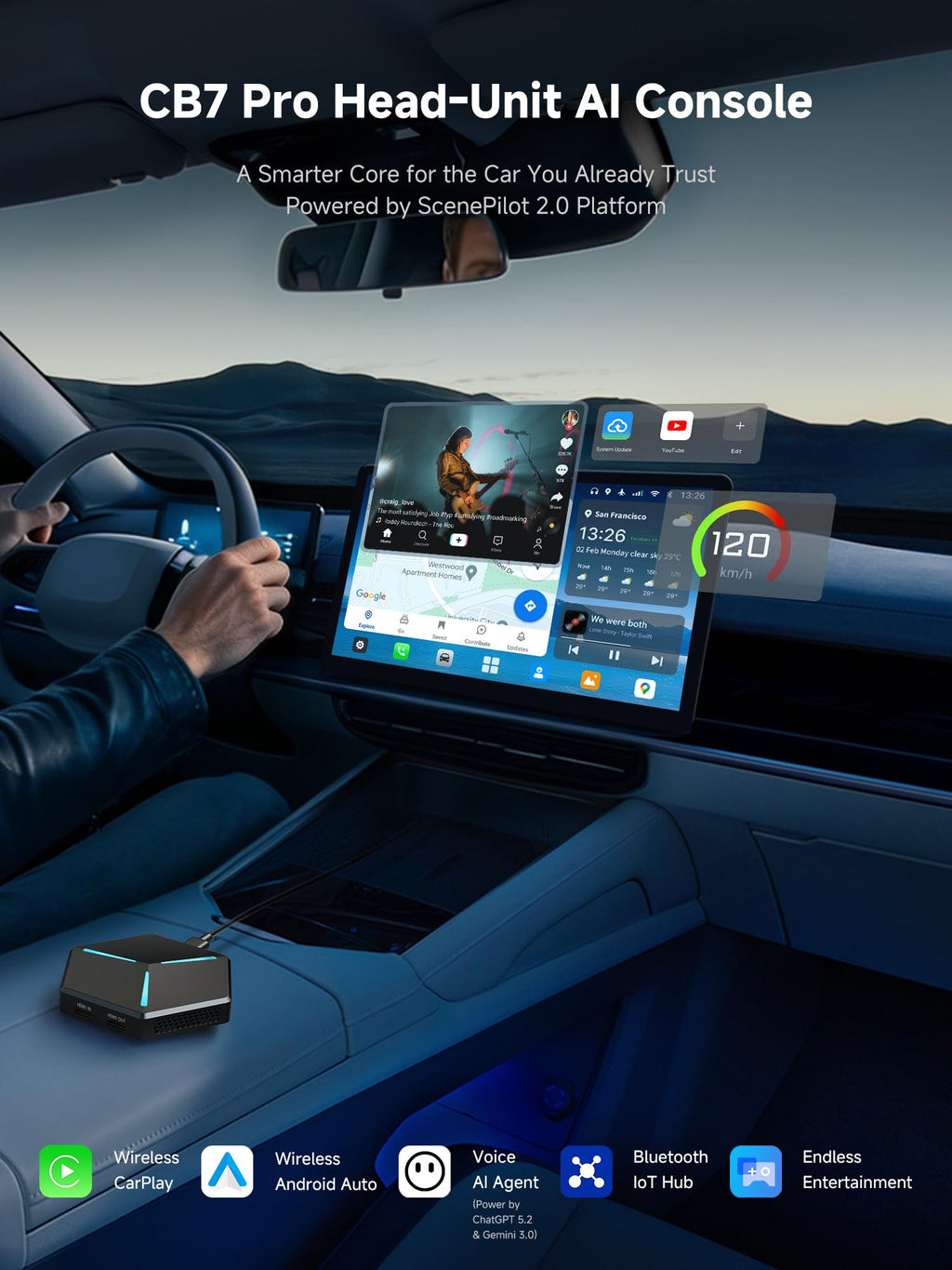 CB7 Pro CarPlay AI Box Android 13 with Camera for Baby Monitor